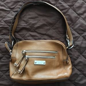 Brown leather shoulder bag with built in wallet
